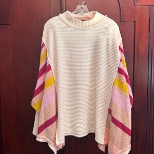 Free People We The Free Susie Swit Pullover Poncho cream waffle knit Large
